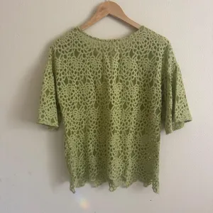 Sundance Light Sage Green Lace Embroidered Mesh Textured Short Sleeve Blouse thumbnail 5
