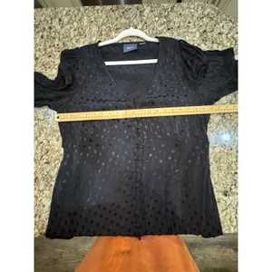 Anthropologie Maeve‎ Eudora Midi Dress in Black Swiss Dot Print Size 12 Sheer thumbnail 12