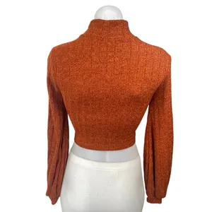 Hyfve Rust Brown Turtleneck Long Balloon Sleeve Knit Cropped Sweater Top Size S thumbnail 2