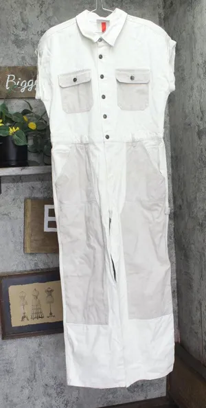Woolrich X TGT Short Sleeve Denim Western Jumpsuit 94611513 Cream Off White 14 thumbnail 1