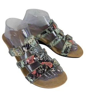Vionic Radia Colorful‎ Snakeskin Print Strappy Slip On Wedge Heel Sandals Size 8 thumbnail 1
