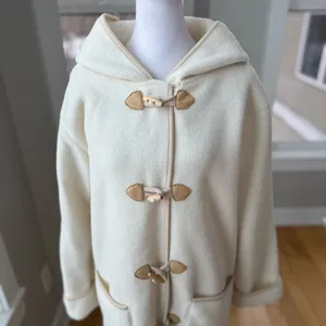 Vintage Crazy Horse Ivory Cream Fleece Hooded Anorak Jacket Coat Size Medium thumbnail 5