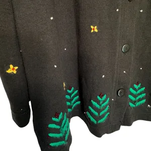 Bechamel Black Knit Button Christmas Cardigan Womens Small Poinsettia VTG FLAW‎ thumbnail 7