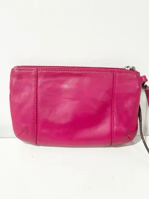 COACH Pink Cardinal Leather Rounded Wristlet Zipper Pouch Gold Satin Inner thumbnail 4