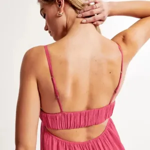 Abercrombie & Fitch Pink Babydoll Crinkle Textured Maxi Dress w/ Pockets XS thumbnail 6
