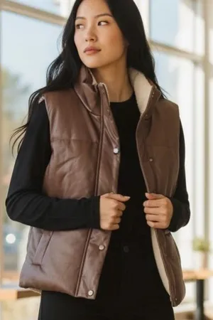 Ci Sono Brown Faux-Leather Sherpa Vest thumbnail 1