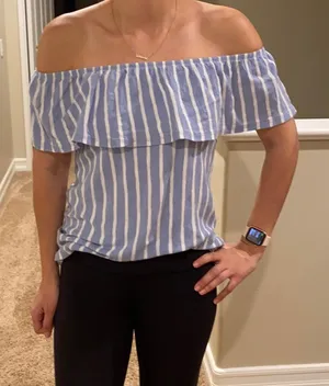 Old Navy Off the shoulder Blue and white shirt thumbnail 1