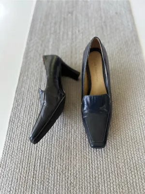 Liz Claiborne Navy Blue Leather Square-Toe Block Heel Loafers Size 8.5 thumbnail 2