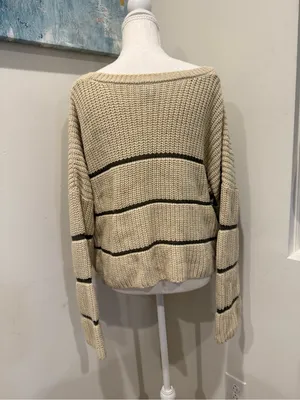 moon & madison Cream and Black Striped Scoop Neck Sweater thumbnail 2
