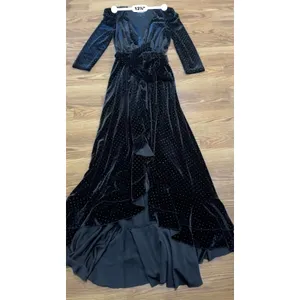 Retrofête Flora Black Velvet Polka Dot Wrap Dress Women’s Size Small thumbnail 15