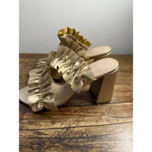Charles‎ by Charles David Royals gold ruffle block heel slide sandals 7 thumbnail 3