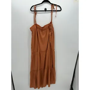 Boho Rust Orange Tiered Maxi Dress Sz XXL Tie‎ Shoulder Smocked Fall thumbnail 2