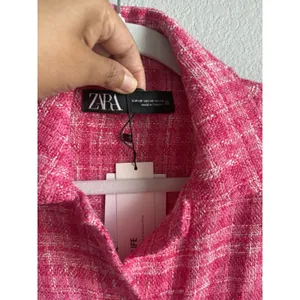 ZARA Pink Plaid Tweed Shacket Oversized Shirt Jacket Boucle Coquette XS NEW thumbnail 7