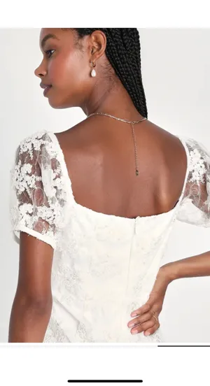 White embroidered sequin mini Lulus dress  thumbnail 3