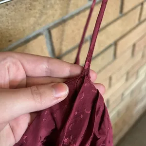 By Anthropologie Asymmetrical Slip Midi Dress Maroon Floral Printed Size 12 thumbnail 6