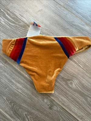 NWT Aviator Nation Gold Velvet 5 stripe Bikini Bottom size small thumbnail 2