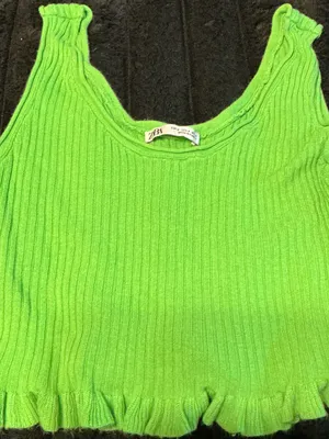 Zara Bright Lime Ribbed Tank with Ruffle Hem thumbnail 3