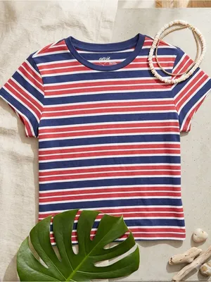 AERIE Classic Striped Short Sleeve Baby Tee | Red Navy & White thumbnail 1