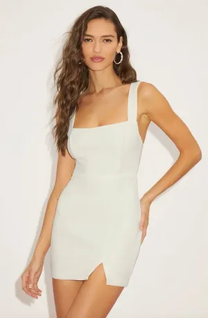 Lulus Social Sensation White Square Neck Mini Bodycon Dress Fitted Small NWT thumbnail 1