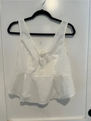 White V-Neck Tie-Front Peplum Tank Top - Women thumbnail 2