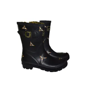 Joules Molly Rain‎ Boots Womens Size 7 Black Bumble Bee Print Mid Wellies Good thumbnail 2