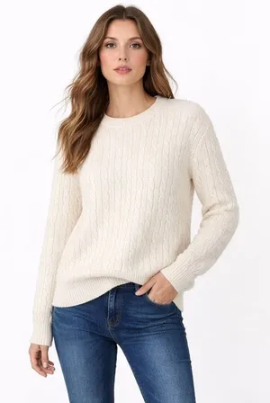 Brandy Melville Cream Cable Knit Sweater Chunky Cozy Cottagecore Fisherman L thumbnail 1