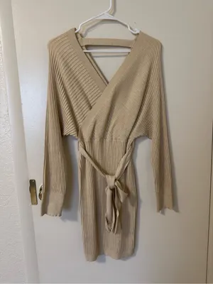 Windsor Ribbed Knit Tie-Front Mini Sweater Dress Size L thumbnail 2