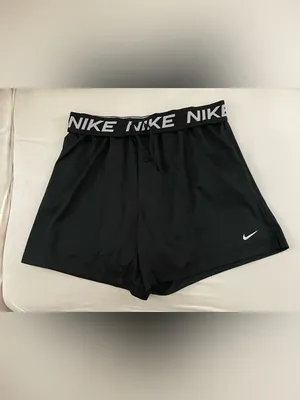Nike Dri Fit 5” Women's Black Athletic Shorts with Swoosh Fold Over Waist Logo L thumbnail 7