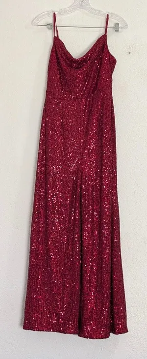 Lulus red sparkly sequin romper jumpsuit size M holiday Christmas thumbnail 1