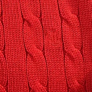 Lauren Ralph Lauren Red Cable Knit Boat Neck Sweater Gold Button Detail Womens L thumbnail 5