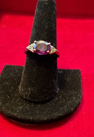 Vintage-Style Oval Purple Amethyst Glass Ring Sz 8 thumbnail 1