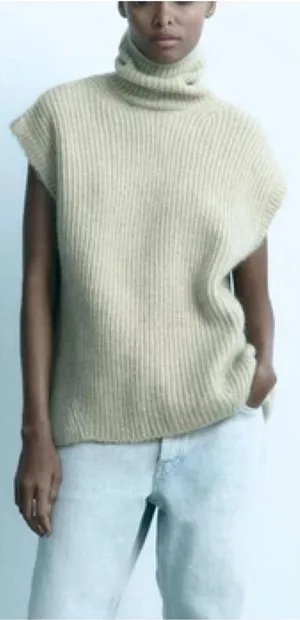 Zara Open Back Cozy Knit Vest Size Small Cream High Neck Chic Quiet Luxury thumbnail 1