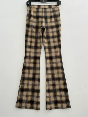 NEW Forever 21 Women’s XSMALL Brown Plaid Casual Wide Flare Pants thumbnail 7