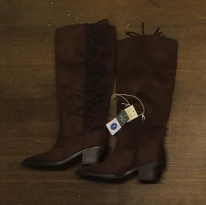 Universal Thread Fringe Western Boots Faux Suede Mid Calf Chocolate Brown 7M thumbnail 1