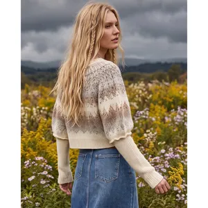 Free People Wool Fair Isle Puff Sleeve Sweater Home For the Holidays Small thumbnail 2