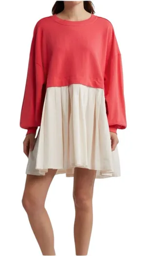 Free People Eleanor Layered Sweatshirt Mini Dress Size Medium Watermelon Wedge thumbnail 1