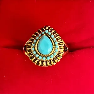 Vintage Style Gold Tone Turquoise Pear Cocktail Ring Size 8 thumbnail 2