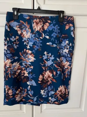 Talots Womens‎ Blue Floral Pencil Skirt Teal Knee Length Career Wear Size 6 thumbnail 1