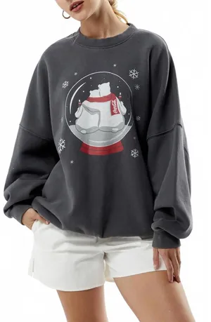 Coca Cola By PacSun Snow Globe Crew Neck Sweatshirt Black NWT XS thumbnail 1