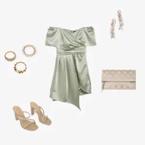 Lulu’s Always Celebrating Sage Green Satin Off-the-Shoulder Mini Dress thumbnail 4