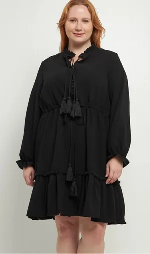 English Factory Black Tassel Trim Ruffle Hem Tiered Dress Size 2X NWOT thumbnail 1