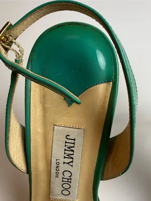 Jimmy Choo Green Patent Leather Strappy Slingback Stiletto Sandals Size 39.5‎ thumbnail 12