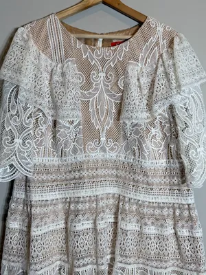 ML Monique Lhuillier Lace Fit & Flare Mini Dress Womens 18 White Formal Cocktail thumbnail 8