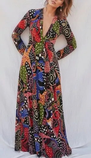 FARM RIO Under The Sea Maxi Dress, Multicolor, XS thumbnail 1