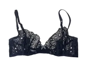 For Love and Lemons Lilou Bra Black Sheer Floral Lace Balconette thumbnail 2