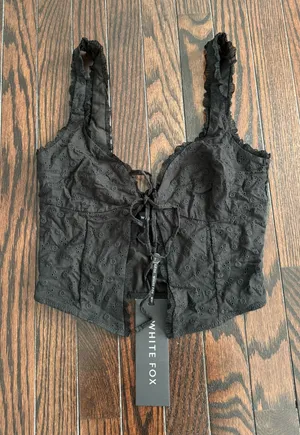 White Fox Boutique NWT Black Lace Top thumbnail 1
