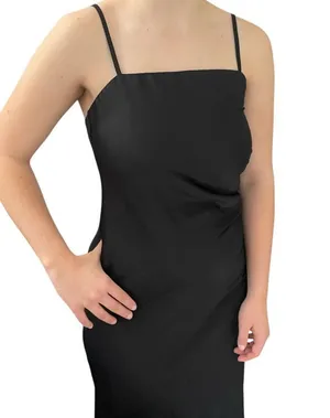 Grade & Gather Black Silky Slip Dress Gathered Side Maxi Side Slit thumbnail 1