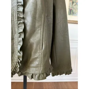 Hot in Hollywood Vegan Faux Leather Green Ruffle Jacket 2X thumbnail 3