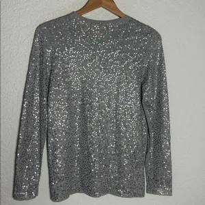 NEW Donna Karan New York Gray Sequin Top Long Sleeve Sparkle Preppy Holiday thumbnail 7