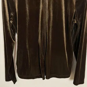 Vintage Velour Sweatshirt Zip-Up Tracksuit Brown Velvet‎ Women Size Large Jacket thumbnail 5